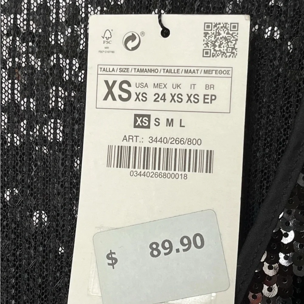 Zara Black Sequin Dress with Floral Accents size XS NEW - Picture 9 of 10